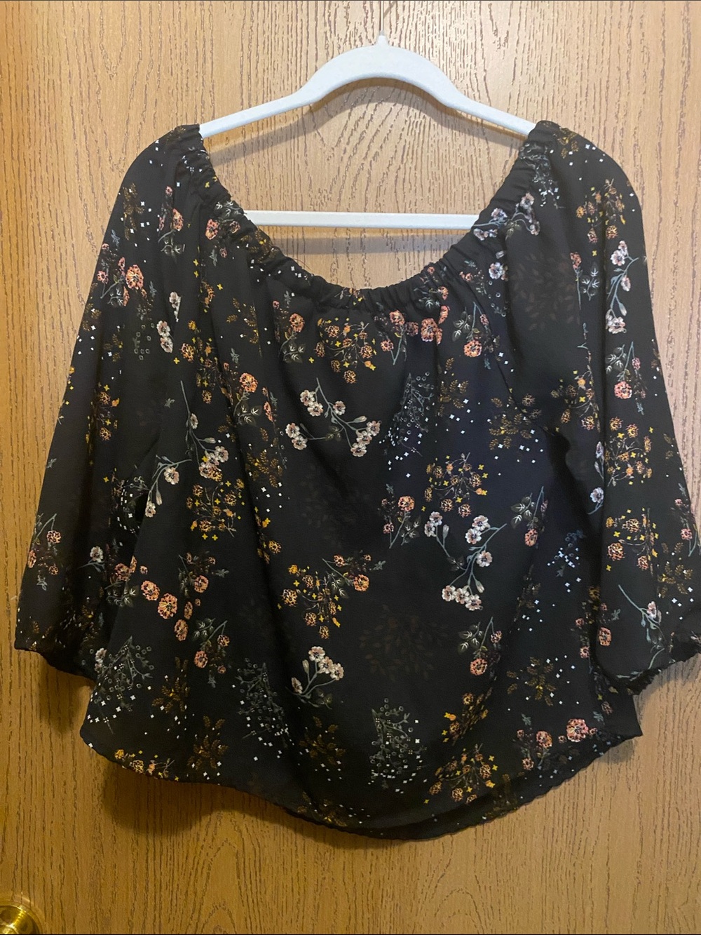 Black Floral Off-Shoulder Peasant Top